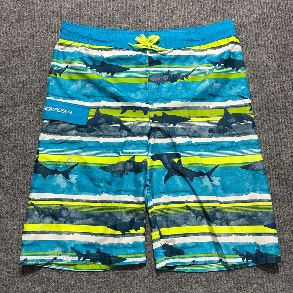 ZeroXposur Mens Board Shorts Size XL Shark Stripe Swim Trunks Drawstring Pocket‎